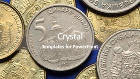  Presentation with monero cryptocurrency hologram coin form - PPT theme consisting of church money - coins of serbia krusedol monastery background and a coral colored foreground