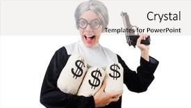  Presentation with comic face - Colorful presentation design enhanced with church money - comic nun isolated on white backdrop and a light gray colored foreground