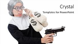  Presentation with nun - Colorful presentation design enhanced with church money - comic nun isolated on white backdrop and a white colored foreground