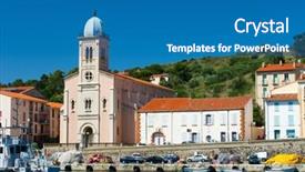  Presentation with port - Audience pleasing presentation design consisting of church near harbor in port vendres at the cote vermeille backdrop and a teal colored foreground