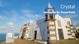  Presentation with ocean - Cool new slide deck with church-near-the-ocean backdrop and a teal colored foreground