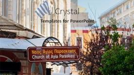  Presentation with church - Presentation having church-of-agia-paraskevi background and a lemonade colored foreground