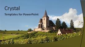  Presentation with methodist church - Colorful presentation theme enhanced with church of hunawihr wine village backdrop and a teal colored foreground