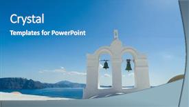  Presentation with santorini - PPT theme consisting of church of oia in santorini background and a teal colored foreground