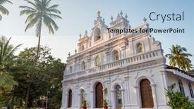  Presentation with church - Beautiful slide deck featuring church-of-our-lady backdrop and a light blue colored foreground
