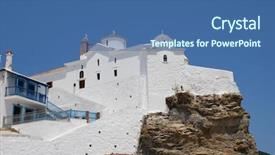  Presentation with church - Theme having church-of-panagia-tou-pyrgou background and a ocean colored foreground