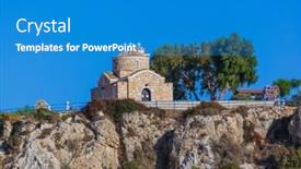  Presentation with church - Amazing presentation design having church-of-profitis-elias backdrop and a teal colored foreground