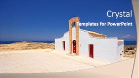 Presentation with zakynthos - PPT theme consisting of church of saint nikolas beach on zakynthos island greece background and a ocean colored foreground
