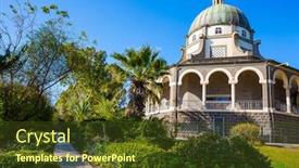 Presentation with church - Colorful PPT layouts enhanced with church-of-the-beatitudes backdrop and a tawny brown colored foreground