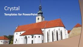  Presentation with virgin mary - Amazing PPT theme having church-of-the-immaculate-conception backdrop and a ocean colored foreground