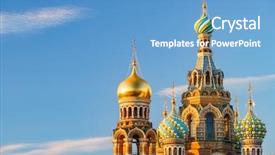  Presentation with st petersburg russia landmarks - Slide deck featuring church of the savior background and a teal colored foreground