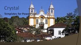  Presentation with church - Presentation theme consisting of church-of-the-typical-village background and a teal colored foreground