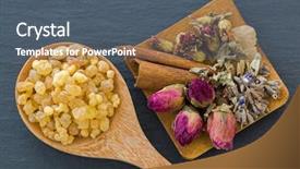  Presentation with incense - PPT theme enhanced with church offering - wooden spoon of aromatic yellow background and a ocean colored foreground