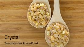  Presentation with incense - PPT theme having church offering - wooden spoon of aromatic yellow background and a gold colored foreground