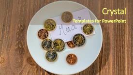  Presentation with tips internship - Presentation design with church offertory - plate of coins for tips background and a tawny brown colored foreground