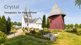  Presentation with old church building - Theme enhanced with church-old-wooden-bell-tower background and a light blue colored foreground