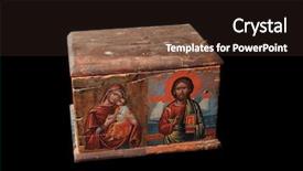  Presentation with orthodox - Amazing PPT theme having church on a wooden chest backdrop and a wine colored foreground