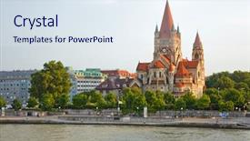  Presentation with vienna - PPT theme consisting of church on danube river vienna background and a sky blue colored foreground