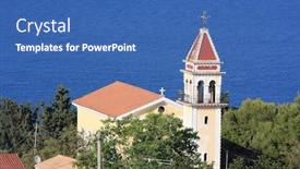  Presentation with zakynthos - Slide set featuring church on the top of the bohali hill in zakynthos greece background and a ocean colored foreground