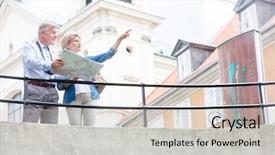  Presentation with aged map - Presentation enhanced with church relationship - middle-aged woman showing something background and a  colored foreground