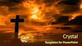  Presentation with religion - Beautiful presentation featuring church religion - cross silhouette and the clouds backdrop and a tawny brown colored foreground