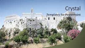  Presentation with retreat - Slide set having church retreat - chrysokalitissa monastery crete background and a light blue colored foreground