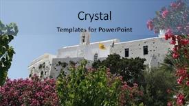  Presentation with monastery - Beautiful presentation theme featuring church retreat - chysokalitissa monastery seen from behind backdrop and a light blue colored foreground