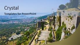  Presentation with croatia split - Beautiful PPT theme featuring church safety - old fort in split croatia backdrop and a light blue colored foreground