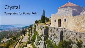 Presentation with croatia split - Presentation with church safety - old fort in split croatia background and a light blue colored foreground