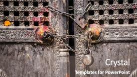  Presentation with chain - Theme with church safety - ttraditional nepalese wooden door background and a gray colored foreground
