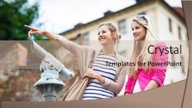 Presentation with black women pray - Beautiful slide set featuring church safety - two pretty young women sightseeing backdrop and a coral colored foreground