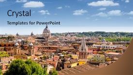  Presentation with rome italy - Colorful PPT theme enhanced with church san pietro - panoramic view of rome backdrop and a light blue colored foreground