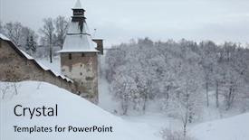  Presentation with towers - PPT theme enhanced with church snow covered - russian winter towers and walls background and a  colored foreground