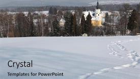  Presentation with czech republic - Cool new slides with church snow covered - winter landscape with the village backdrop and a  colored foreground
