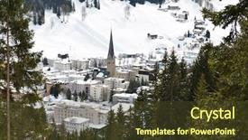  Presentation with winter in the swiss alps - Presentation design consisting of church snow covered - winter view of davos famous background and a tawny brown colored foreground