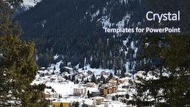  Presentation with winter in the swiss alps - PPT layouts consisting of church snow covered - winter view of davos famous background and a tawny brown colored foreground