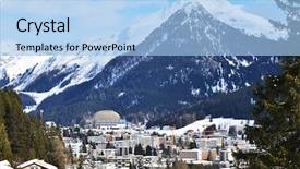  Presentation with skiing - Audience pleasing presentation theme consisting of church snow covered - winter view of davos famous backdrop and a light blue colored foreground