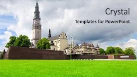  Presentation with poland - Beautiful slide set featuring church steeple cloud - jasna gora sanctuary in czestochowa backdrop and a  colored foreground