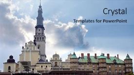  Presentation with pilgrimage - PPT layouts featuring church steeple cloud - jasna gora sanctuary in czestochowa background and a  colored foreground