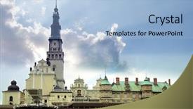 Presentation with pilgrimage - Amazing theme having church steeple cloud - jasna gora sanctuary in czestochowa backdrop and a  colored foreground