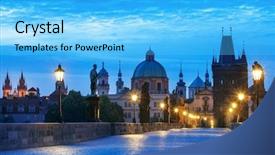  Presentation with morning sunrise - PPT layouts enhanced with church steeple cloud - morning sunrise charles bridge prague background and a light blue colored foreground