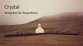  Presentation with clear sunny day rural landscape - Audience pleasing PPT theme consisting of church steeple cloud - rural icelandic landscapes chapel backdrop and a  colored foreground