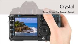  Presentation with bali temple - Slide deck having church technogoly - hand with camera and tanah background and a light gray colored foreground