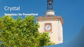  Presentation with tower - Amazing PPT theme having church-tower-with-clock backdrop and a teal colored foreground