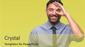  Presentation with eye - Slide set having church vision - adult hispanic business man background and a  colored foreground