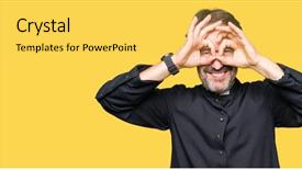  Presentation with baptism ceremony priest - PPT layouts having church vision - middle age priest man wearing background and a yellow colored foreground