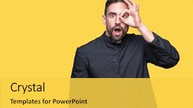  Presentation with christian soldiers - Theme featuring church vision - young christian priest over isolated background and a yellow colored foreground