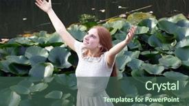  Presentation with revelation - Amazing presentation having churches revelation - young happy woman in long backdrop and a ocean colored foreground