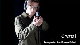  Presentation with gun - Audience pleasing theme consisting of cia - man aiming a hand gun backdrop and a black colored foreground