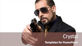  Presentation with charging gun man hands charging - Slide set featuring cia - man using a gun background and a tawny brown colored foreground